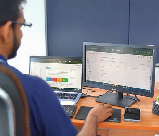 SEO expert is checking data